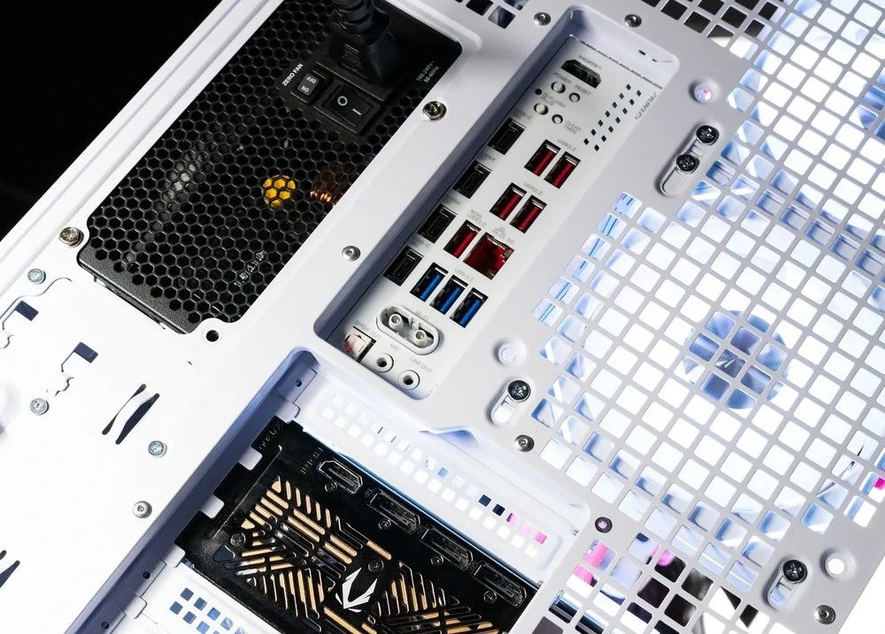 A photo of the back of the Cherry Bloom, showing its robust I/O.